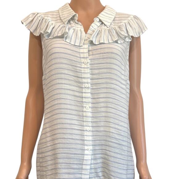 ModCloth XL ruffle collared button front striped blouse top TS 2716 - Picture 1 of 9